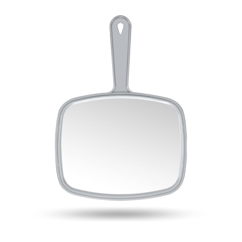 Hand Mirror Salon Barber Hairdressing Handheld Mirror With Handle (Square Grey 7.4 X 10.3 Inches), Grey
