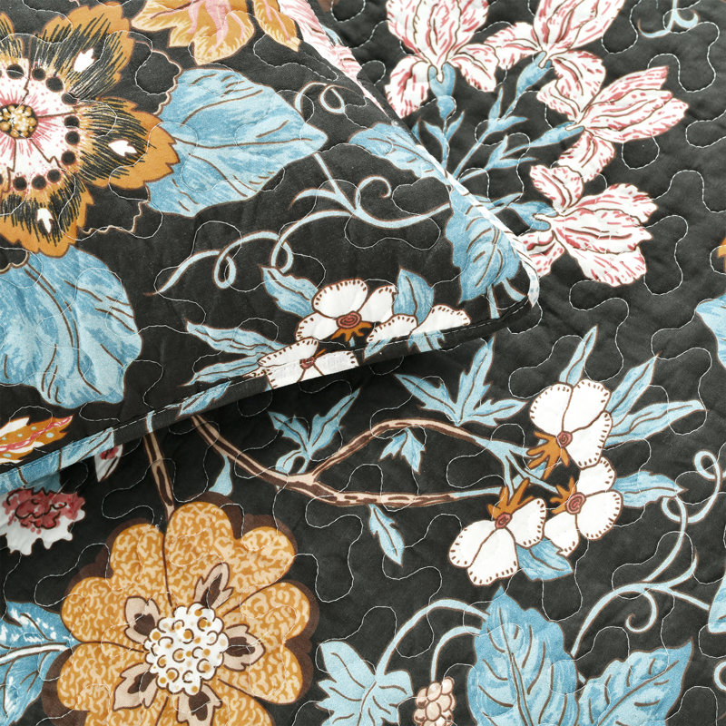 Granborough Cotton Reversible Traditional 3 Piece Quilt Set, King Quilt + 2 Shams, Black/Blue
