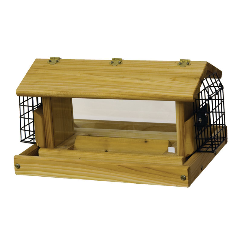 Wood Freestanding Hopper Bird Feeder