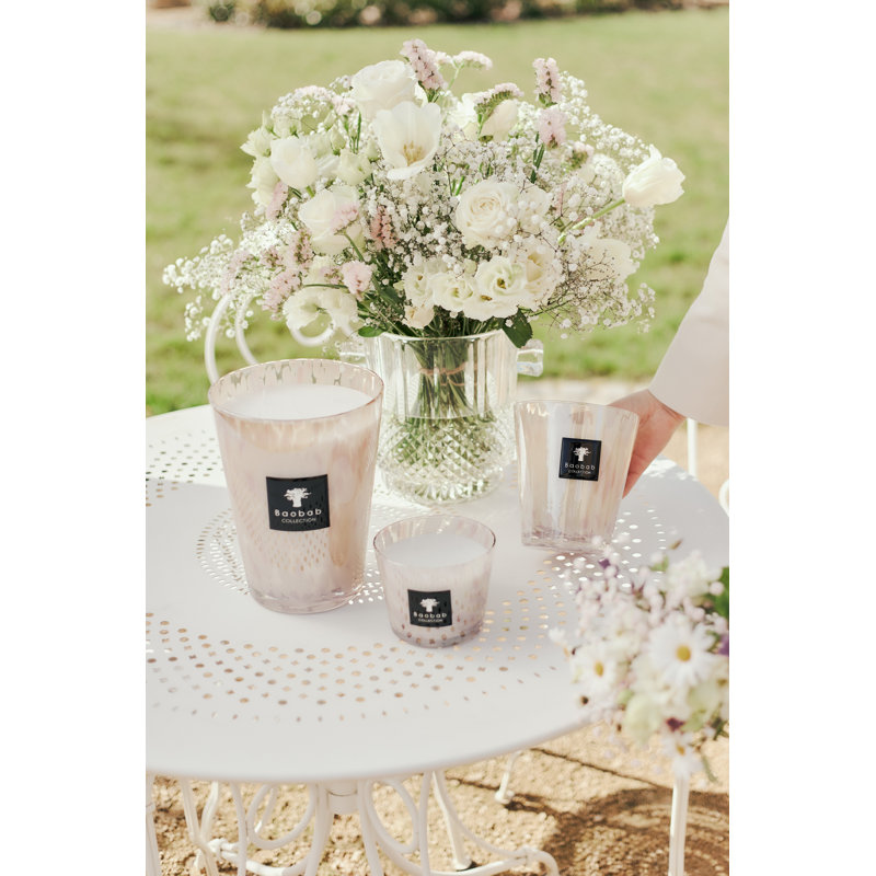 Pearls White Candle, 3.2" H x 3.94" W x 3.94" D