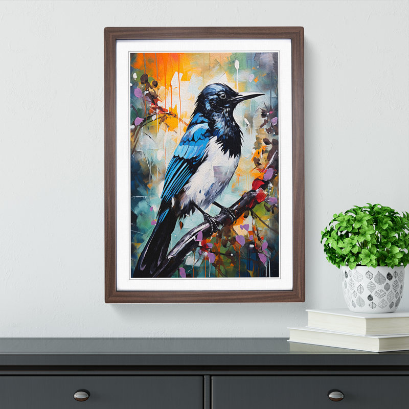 Magpie Expressionism Art - Framed Print, Walnut Framed, 64cm H x 46cm W x 2cm D
