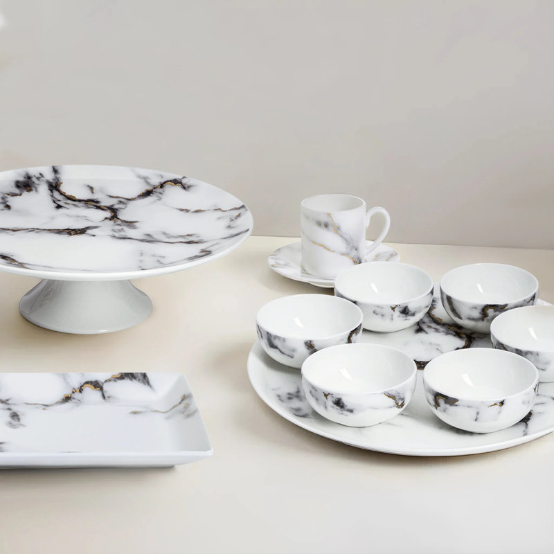Marble Venice Fog Bone China Cake Stand