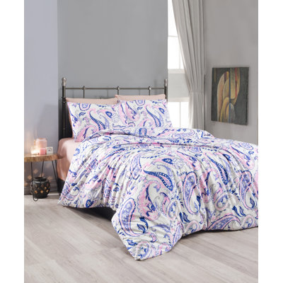 Ensemble de housse de couette 100% coton blanc / mauve / rose Wacissa
