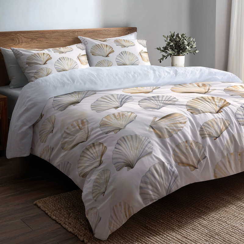 Ensemble de literie à imprimé animalier - Ensemble de housse de couette et coussin décoratif Beach Shell