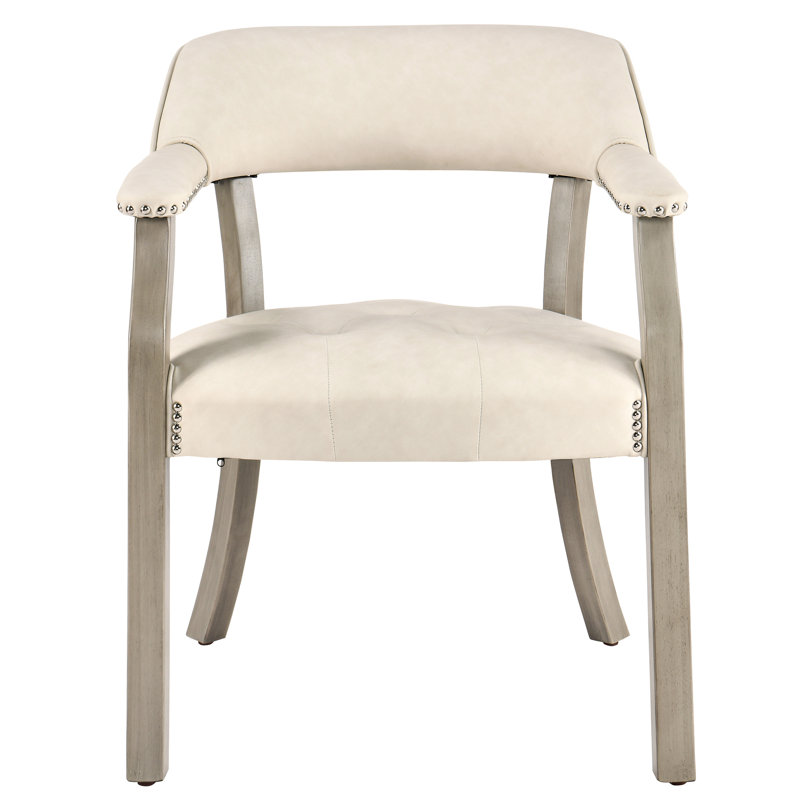 Tufted Solid Back Arm Chair, Gray, Cream