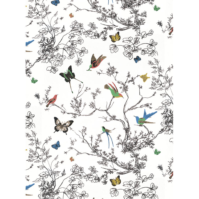 Birds & Butterflies Wallpaper, Multi on White
