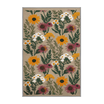 Tapis gris botanique lavable à la machine