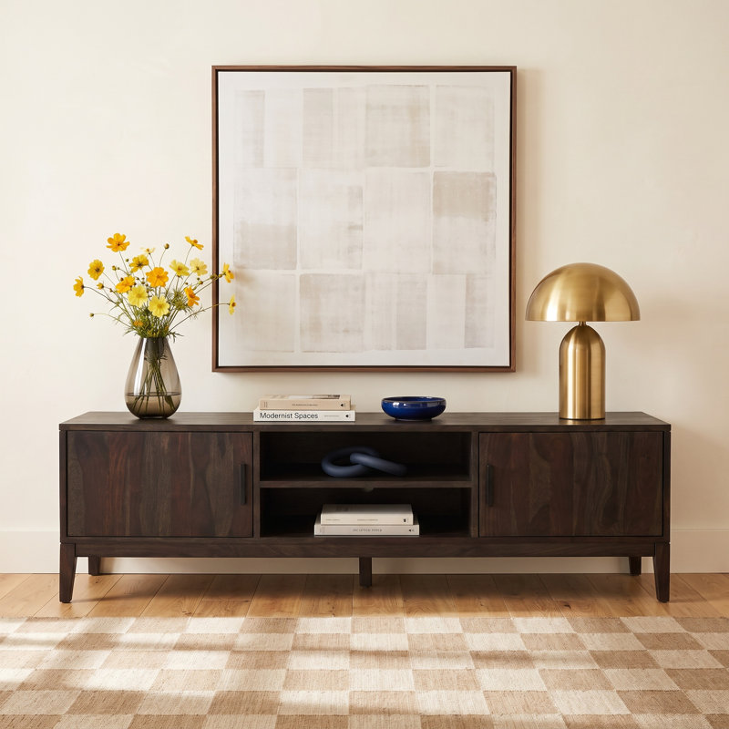 Geena Solid Sheesham Wood TV Stand, Gray