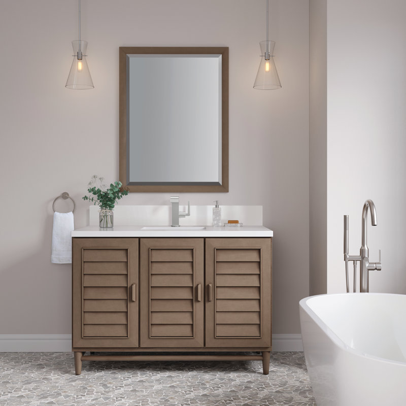 Portland 48'' W Single Vanity, Single-Hole, White Zeus, Whitewashed Walnut
