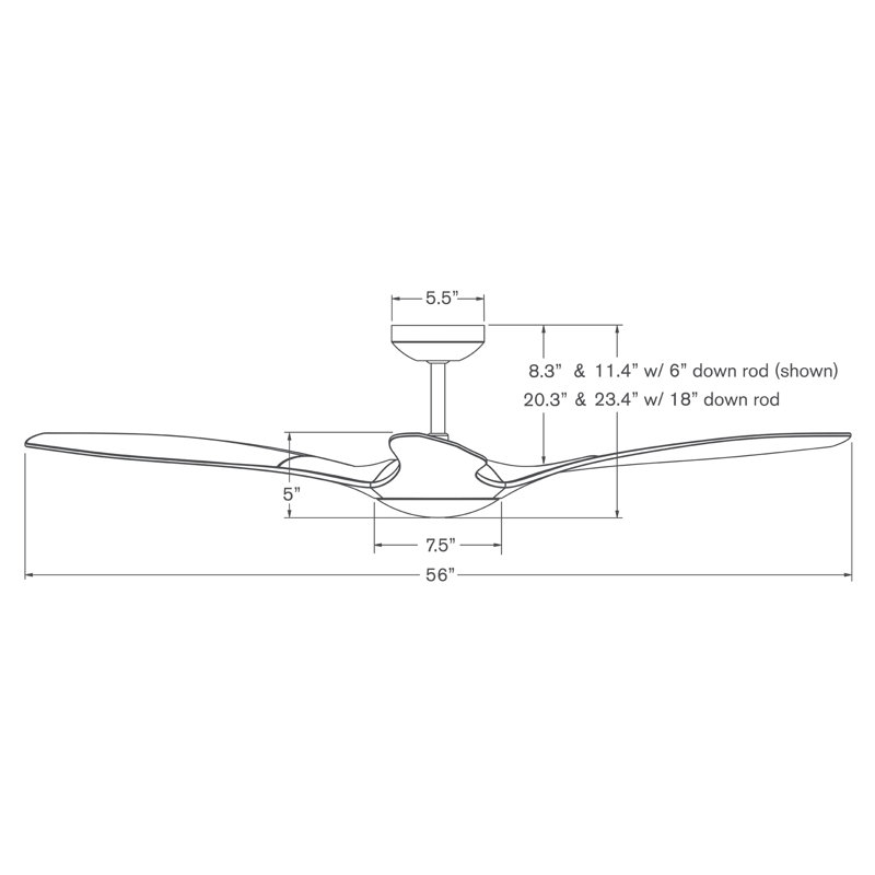 IC Brisa Downrod Ceiling Fan, Wall/Remote Combo Controls, Matte Black