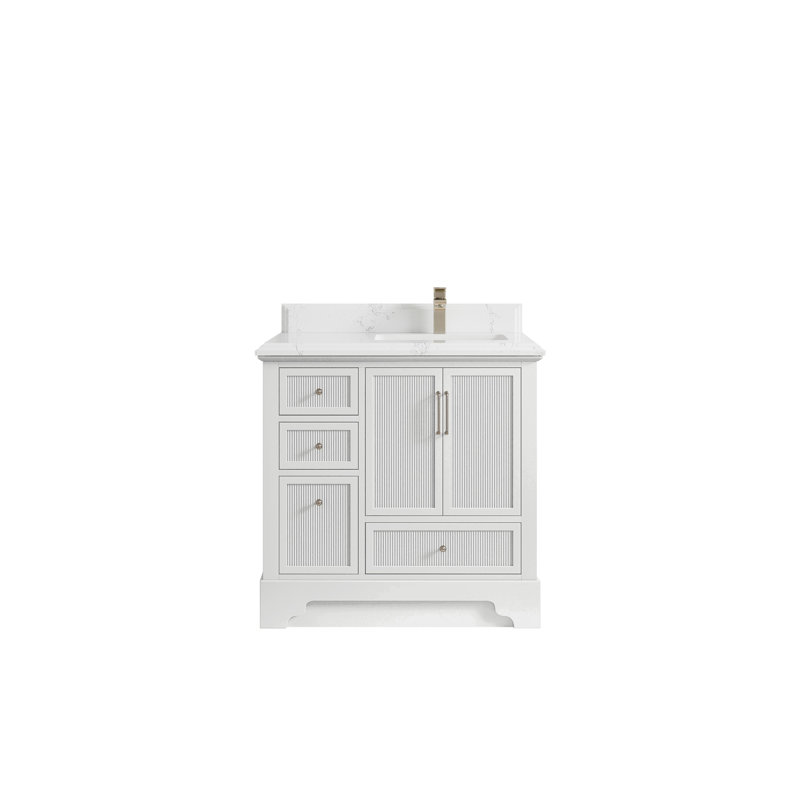 Meuble-lavabo simple 36 po avec plateau en quartz Alys