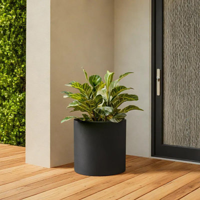 Weathered Concrete Round Planter, Outdoor Indoor Modern Cylindrical Planter Pot, Lightweight, Weather Resistant, Seamless with Drainage Hole