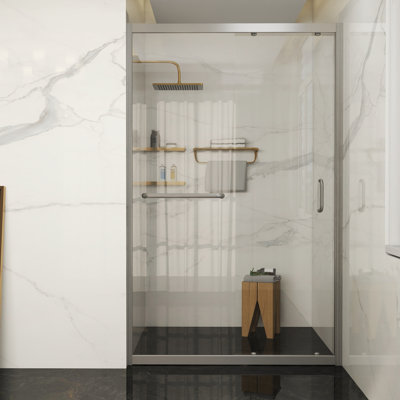44"-48" W X 72" H Single Sliding Framed Shower Door with Tempered Glass, Stainless Steel Accessories