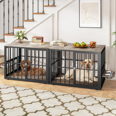  43.3" Dog Crate With Feeding Bowls