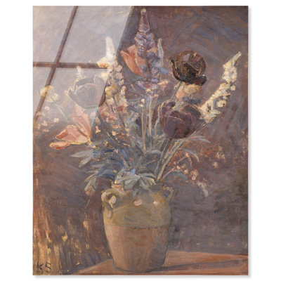 Vase en argile avec tulipes et autres fleurs, art mural en verre acrylique sans cadre ultra-brillant par Art Remedy