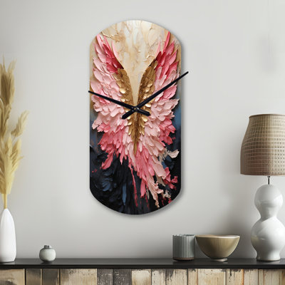 Ailes d'ange rose et or - horloge murale cylindrique en spirale abstraite, impression d'horloge murale asymétrique moderne