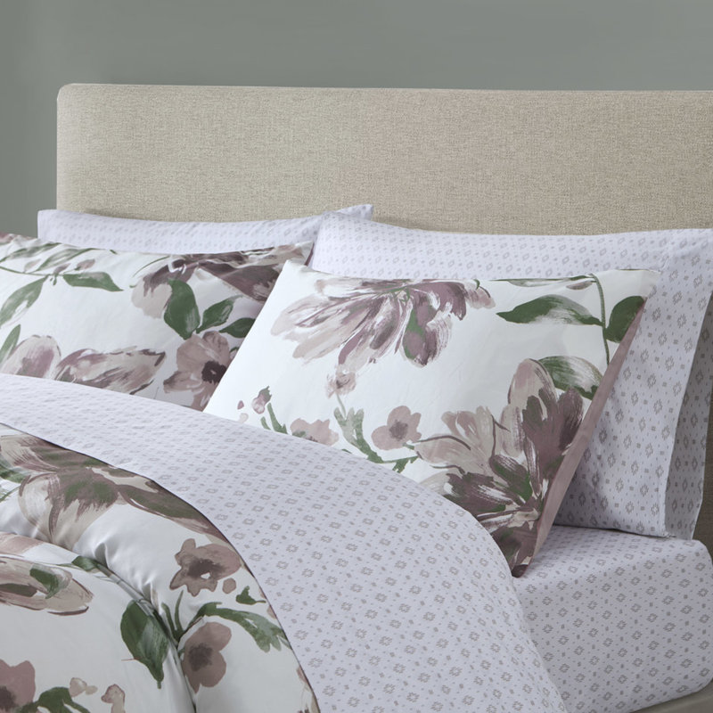 Couette pour lit simple avec draps à motifs floraux mauve taupe