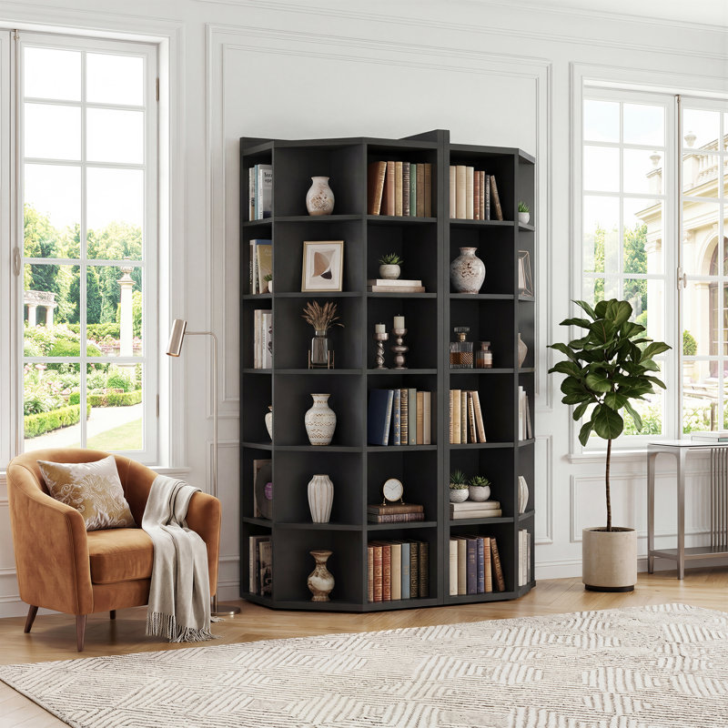 Corner Cabinet with USB Ports and Outlets, Bookcase with Cubes, Black, 55" H