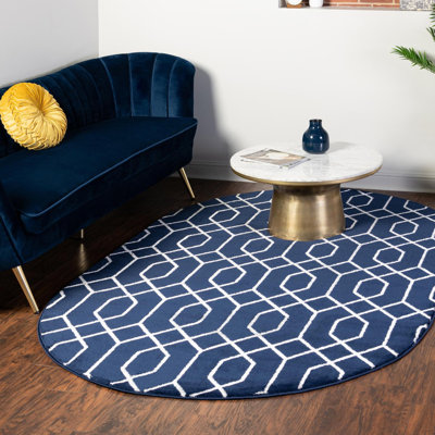 Glam Navy Blue Silver Area Rug