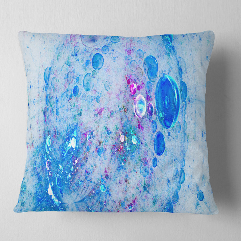 Bulles sphériques sphériques - coussin imprimé abstrait, 18 po x 18 po, Bleu / blanc, Coussin décoratif