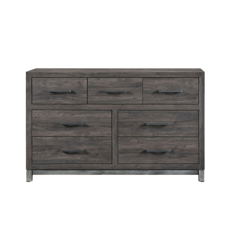 Deena 59 Inch Dresser, Brown Grey Melamine Veneer, 7 Drawers