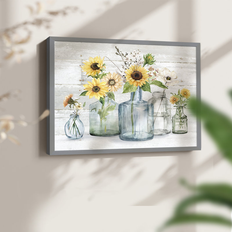 Sunflower Extravaganza -Framed Print - Restickable, Gray, 22" H x 28" W
