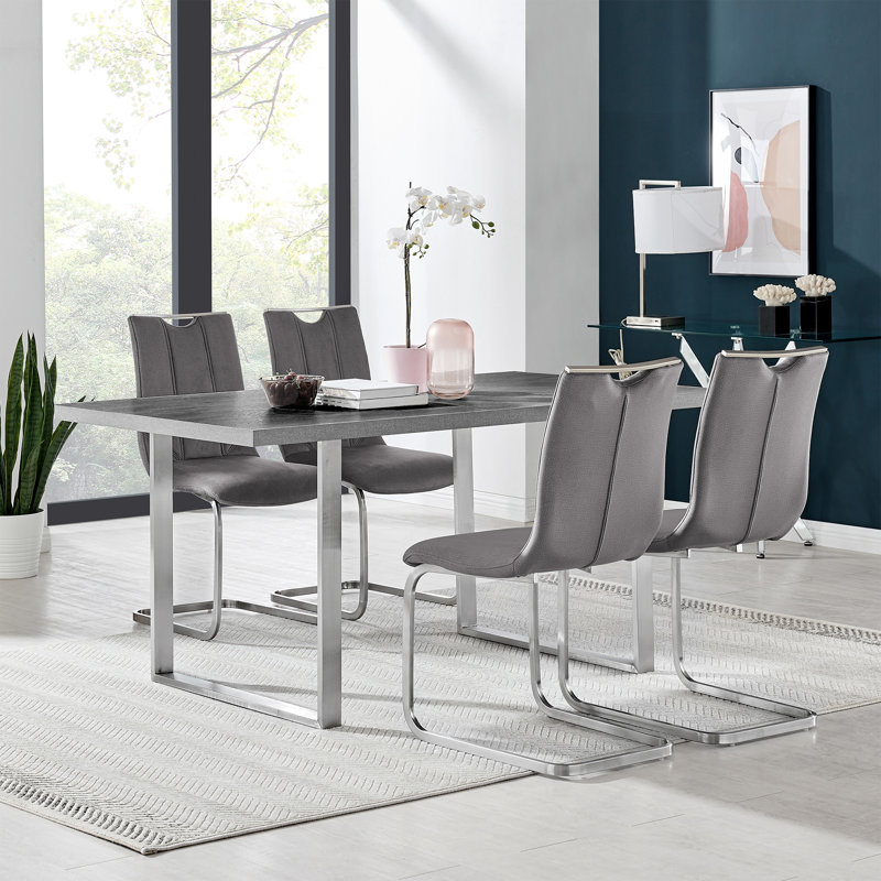 Anyssa Double Pedestal Dining Set, Dark Rhine, Black Matte, 5 Pieces