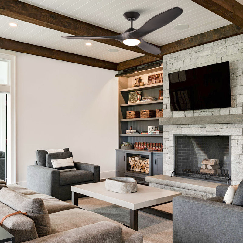 Farmhouse 60" 3-Blade Propeller Ceiling Fan with Lights and Wall Control, Oil Rubbed Bronze with Charcoal Wood Blade