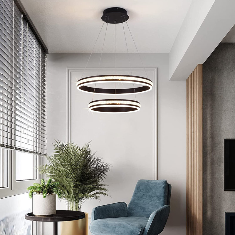 2 Rings 60cm Tiered Chandelier,Modern Dimmable LED Acrylic Crystal Chandelier for Living Room