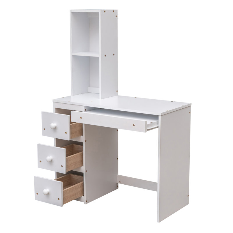 Lit superposé en L simple au-dessus de simple avec bureau intégré Ffyon, Blanc