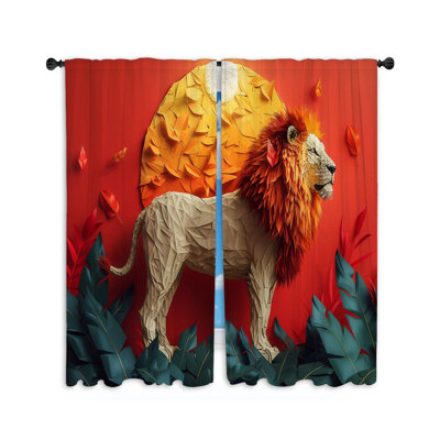 11924_Lion Art rideaux de fenêtre Faune Low Poly Drapes - 2 panneaux