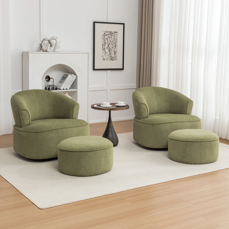 Armenakis 33'' Wide Upholstered Polyester Swivel Chair With Ottoman, Green Polyester