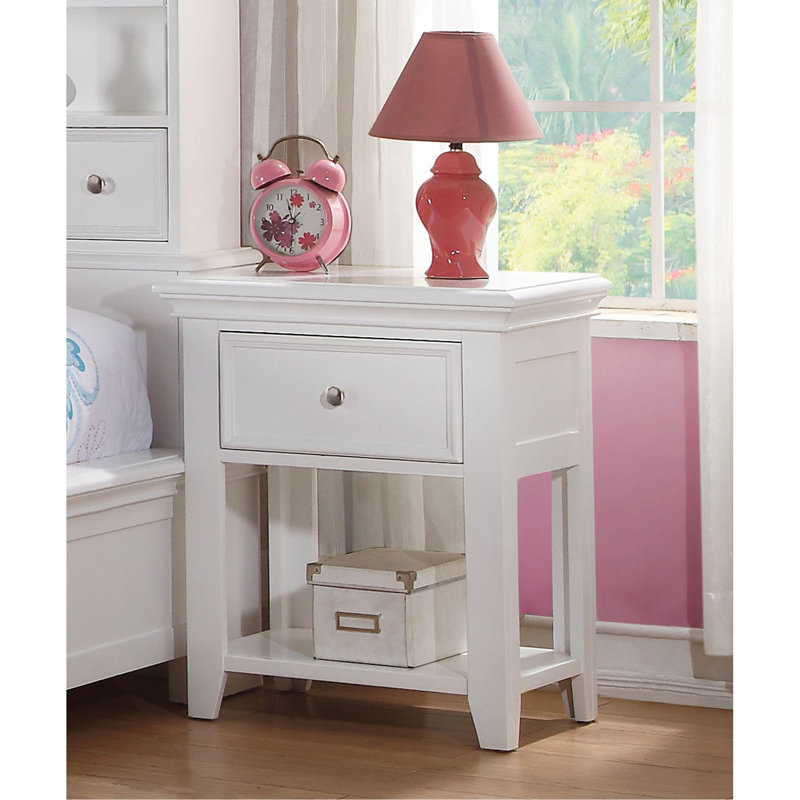 1 Drawer and Open Bottom Shelf Wooden Nightstand in White Finish
