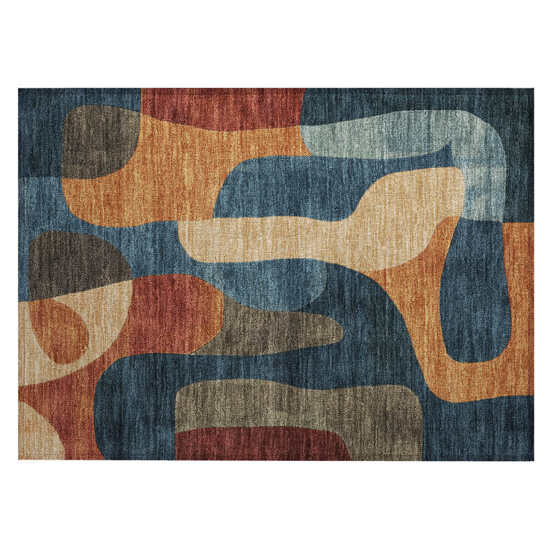 Machine Washable Indoor/Outdoor Xhevrie Navy Rug, Rectangle 1'8" x 2'6"