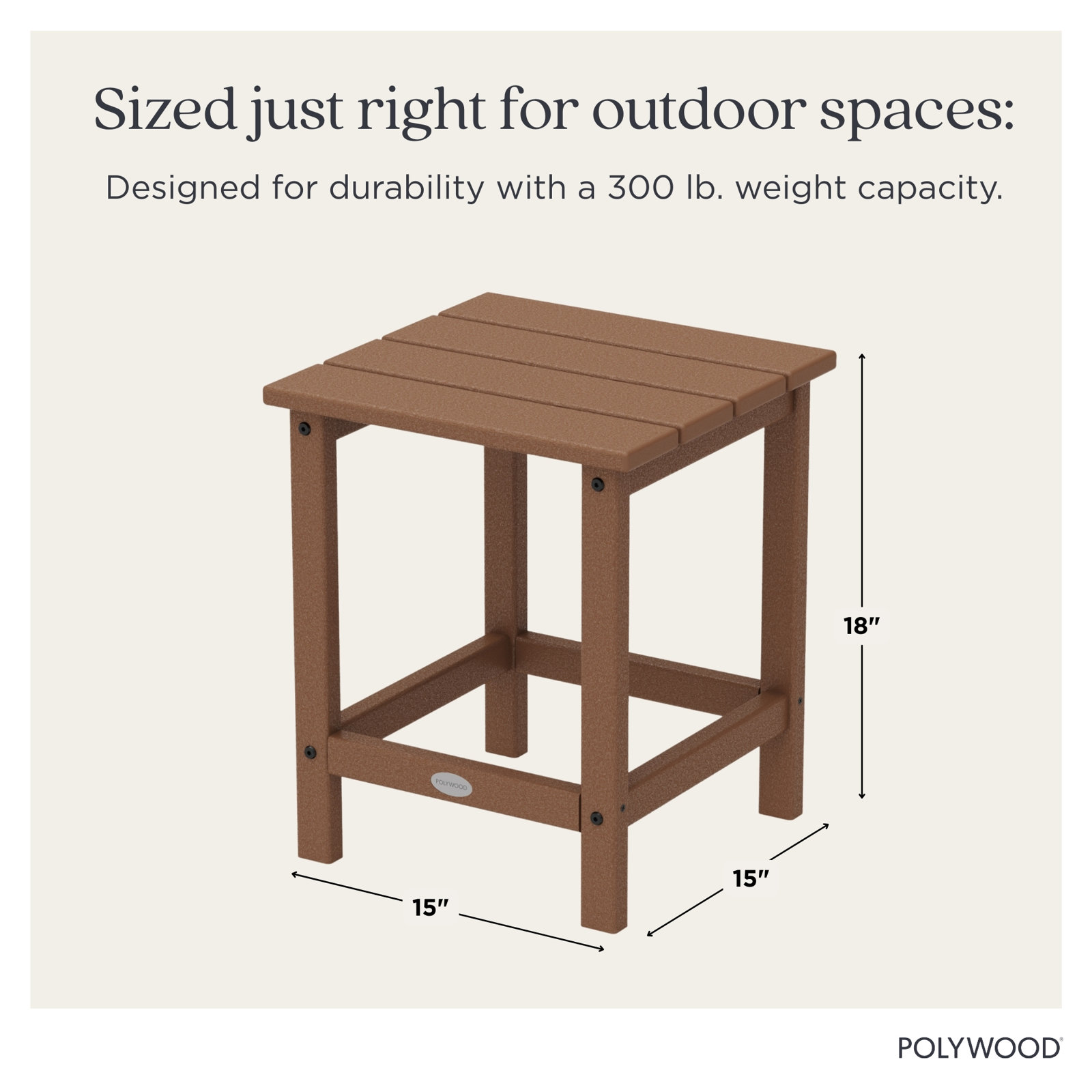POLYWOOD® Long Island 15" Patio Side Table, Teak