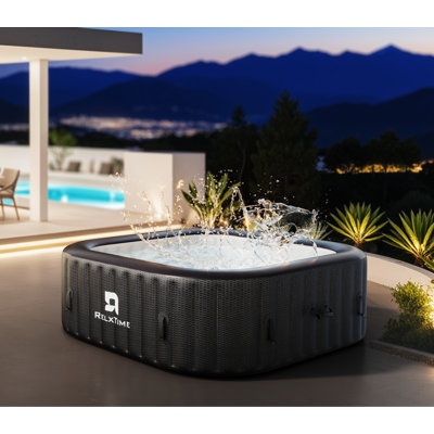 RELXTIME 6 Person 130 - Jet Polyvinyl Chloride (PVC) Square Inflatable Hot Tub in Black
