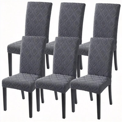 Housses de chaise de salle à manger extensibles en jacquard, housses amovibles en spandex lavables, ensemble de 6 (gris)