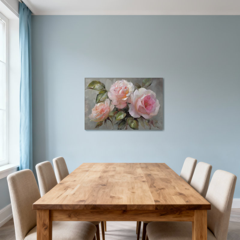 Plantes et fleurs roses avec feuilles vertes sur fond gris, H 28 po x l 40 po