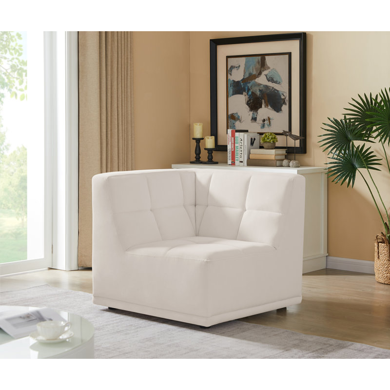 Fauteuil en velours capitonné l 34 po, Velours crème