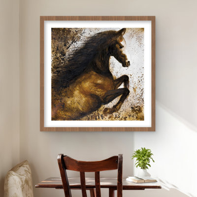 «Horse Rush into the Dust - Brown Animals», reproduction encadrée