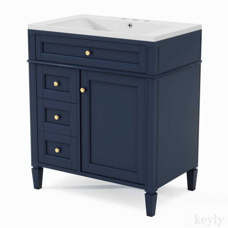30'' Bathroom Vanity with Ceramic Top Sink, Blue