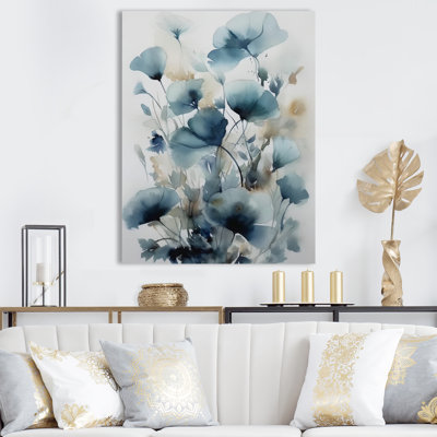 Blue Leaf Foliage And Flowers I On Canvas Print