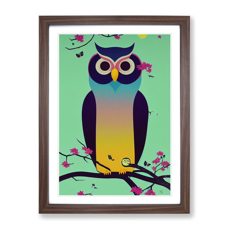 Owl - Framed Print, 64cm H x 46cm W x 2cm D, Walnut