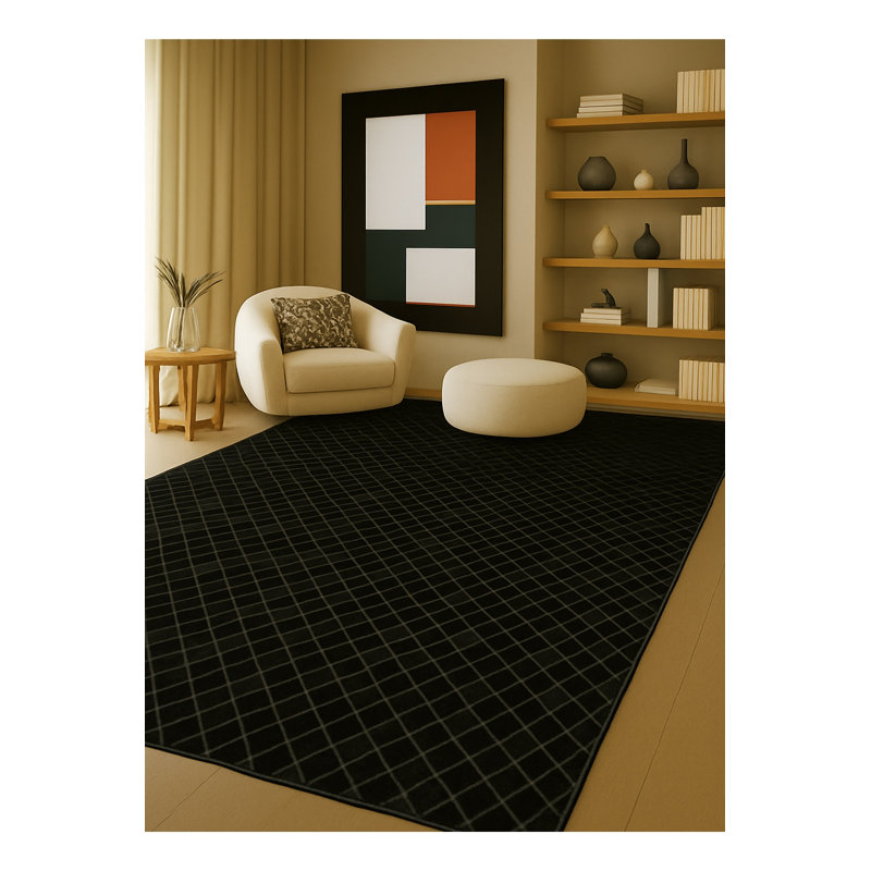 Tapis noir tissé à carreaux lavables Mosso, 4 pi 7 po x 6 pi 7 po