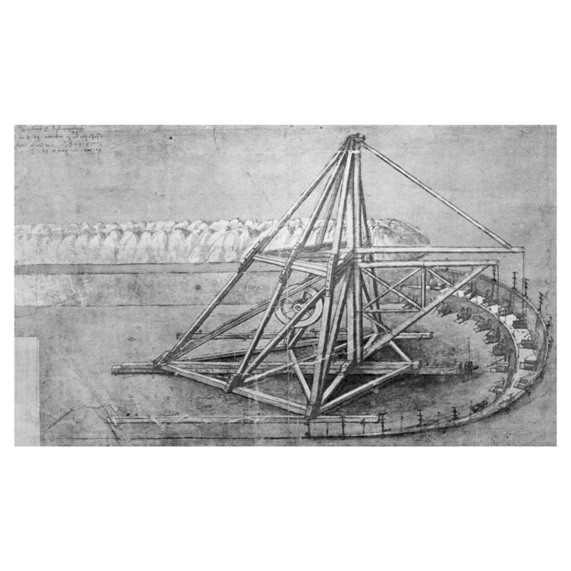 Machine à creuser fac-similé de fol.1v-b de Codex Atlanticus par Leonardo Da Vinci - Estampe numérique, H 32 po x l 40 po
