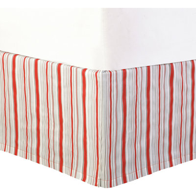 Jacobean Red Striped Cotton Bed Skirt