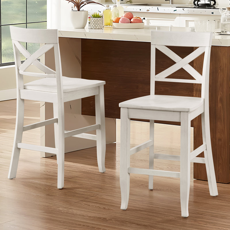 Solid Wood X-Back Counter Height Bar Stool, White