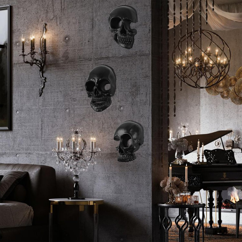 Dark Resin Skeleton Wall Mounted Gothic Sculpture Set