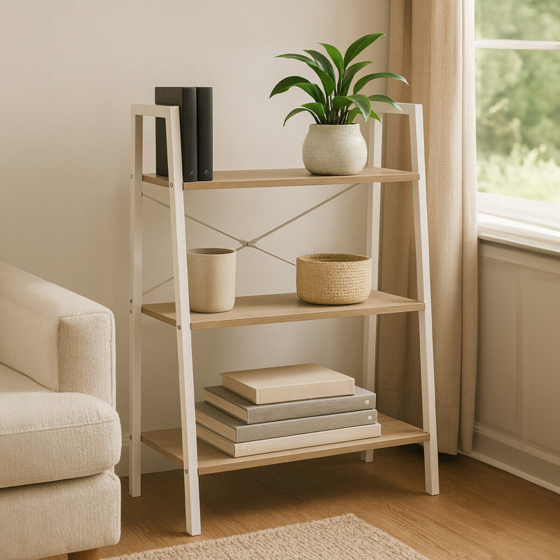 Octa 97cm H x 64cm W Solid Wood Etagere Bookcase, Natural, White