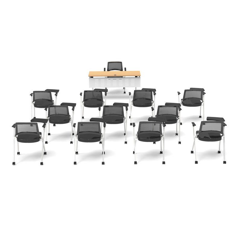 12 Person Flip Top 22'' L Modular Training Table and Chair Set with Casters and Modesty Panel